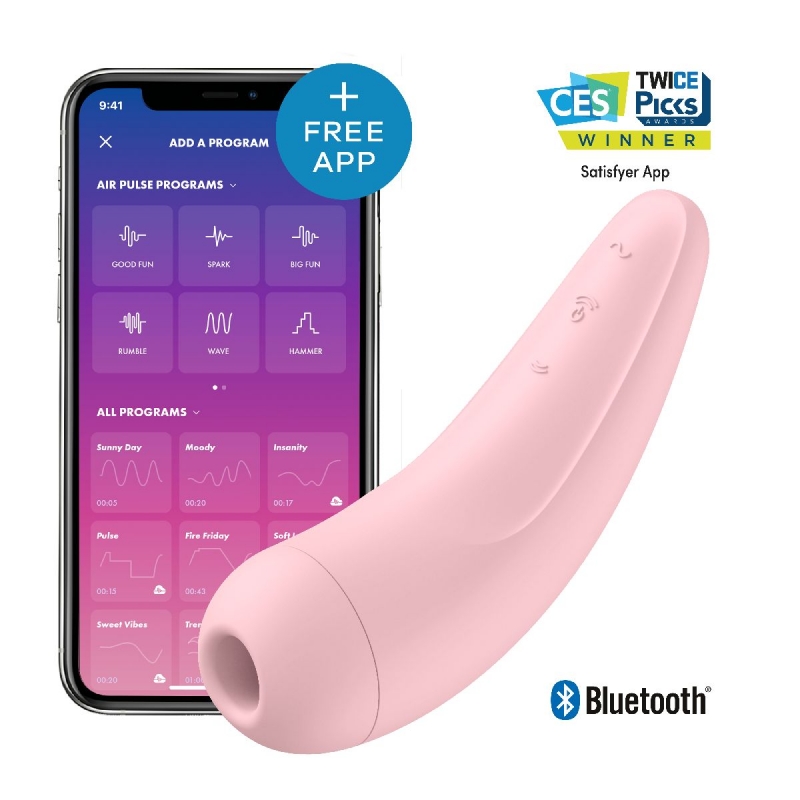 Стимулятор клитора "Satisfyer Curvy 2+" вакуум + вибрация + приложение, розовый 